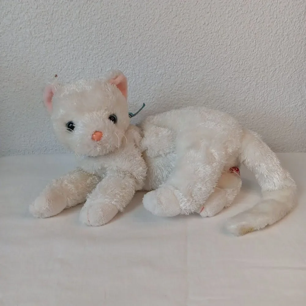 Ty Beanie Buddies Starlett White Cat Plush Blue Plaid Bow No Tags Silky Soft